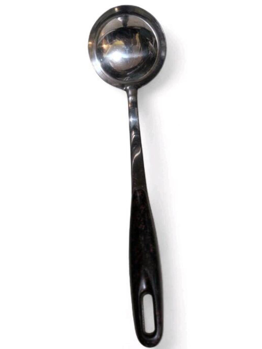 Vintage Bayraktar Stainless Steel 14" Plastic Speckled Handle Ladle Turkish Made